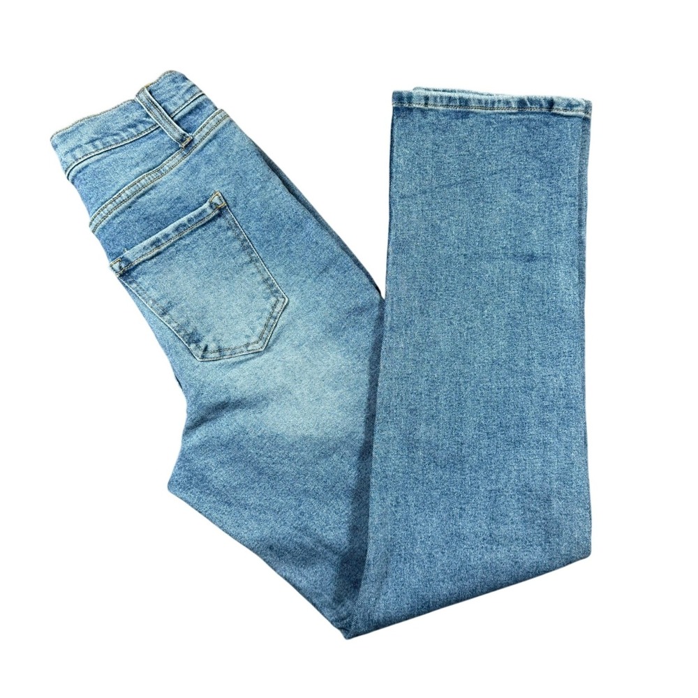 Fashion Nova WV1793RSM Womens 26 Blue Button Fly High Rise‎ Straight Leg Jeans